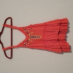 Free People Coral Embroidered Ruffle Top